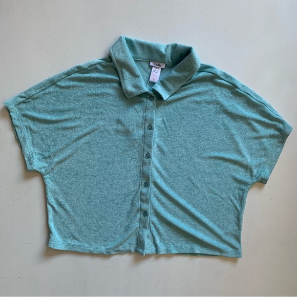 Andie Swim Coverup Size Large Blue Terrycloth Cropped Button Up Shirt NWT - Picture 9 of 15